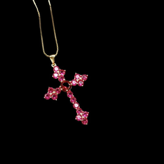 Mini Ruby Cross Necklace